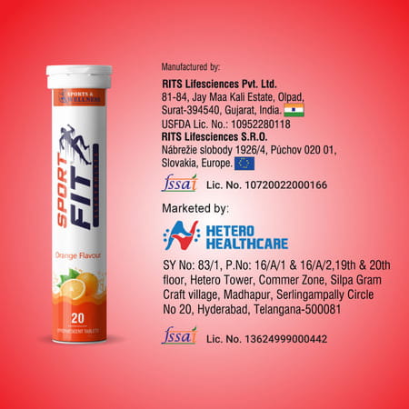 Sportfit Effervescent Electrolyte Tablet - Sugar-Free Hydration | 5X Electrolytes - Orange - 20N
