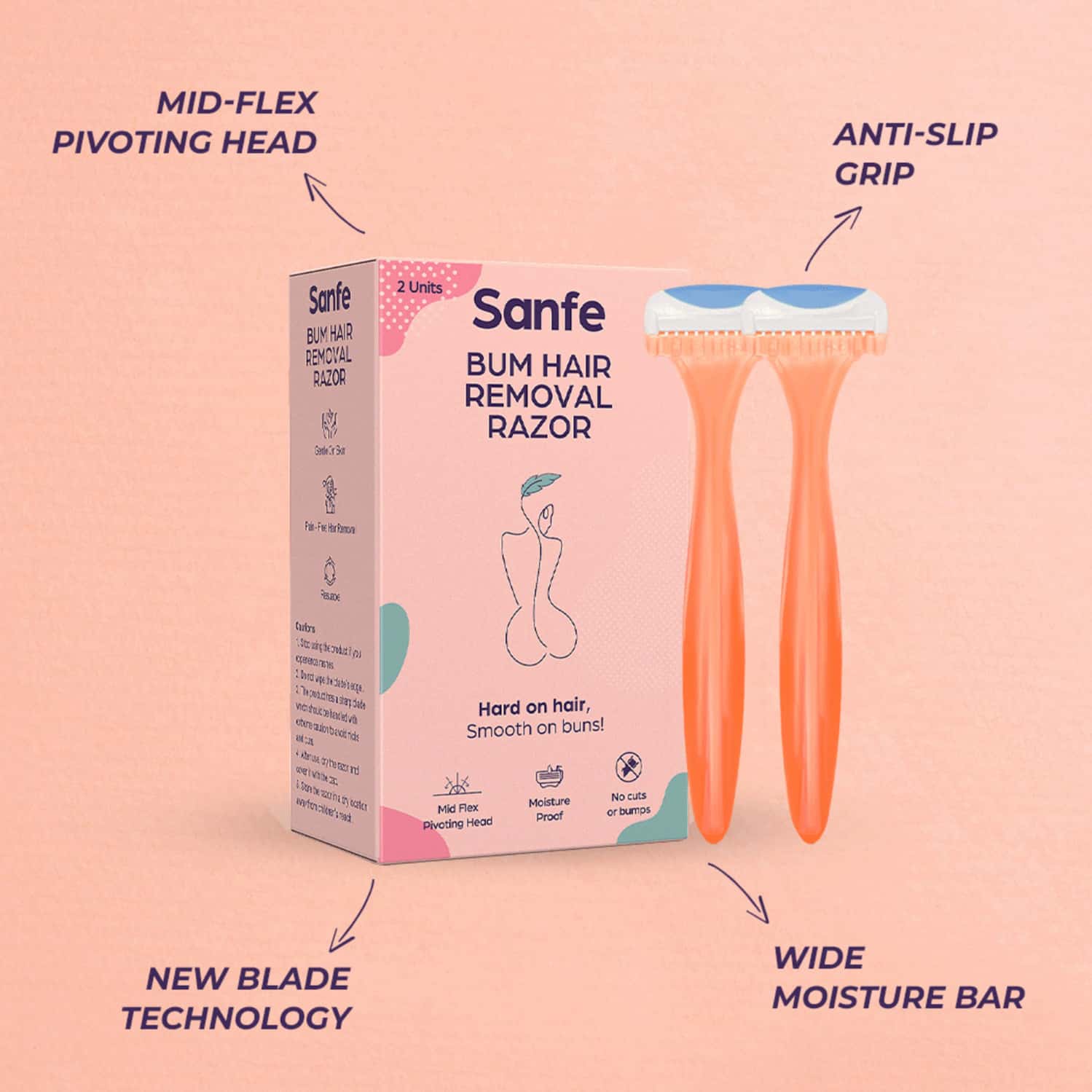 Buy SANFE BUM HAIR REMOVING RAZOR FOR WOMEN WITH MID PIVOT HAIR ...