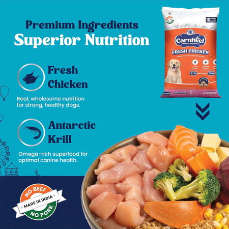 Carniwel Fresh Chicken Puppy Dry Dog Food 10 Kg | Natural Ingredients For Healthy Skin & Coat