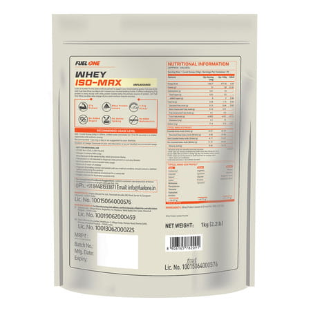 Fuel One Whey Iso - Max (Unflavoured | 1Kg / 2.2Lbs) | Whey Protein Isolate | 31G Protein