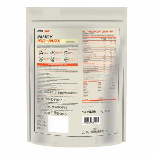 Fuel One Whey Iso - Max (Unflavoured | 1Kg / 2.2Lbs) | Whey Protein Isolate | 31G Protein