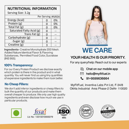 Myfitfuel Creatine Monohydrate 200 Mesh (.22 Lbs) 100 Gm Unflavored