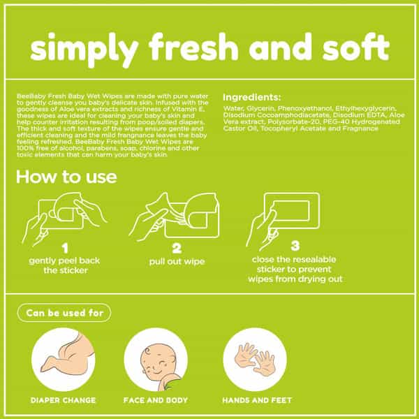 Beebaby Fresh Aloe Vera Baby Wet Wipes With Plastic Lid - 1 Pack Of 80 Pieces