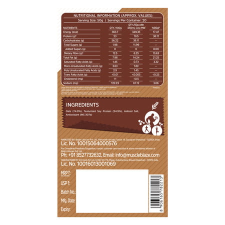 Muscleblaze Fit High Protein Oats 1 Kg | Unflavoured | Breakfast Cereals For Weight Management