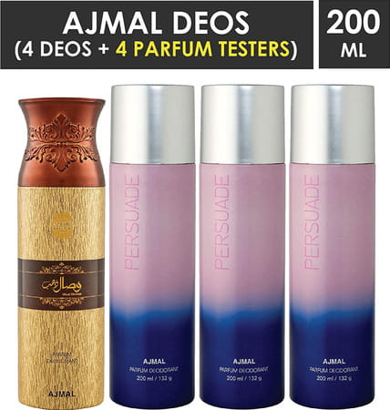 Ajmal 1 Wisal Dhahab For Men And 3 Persuade For Men & Women Deodorants Each 200ml Pack Of 4