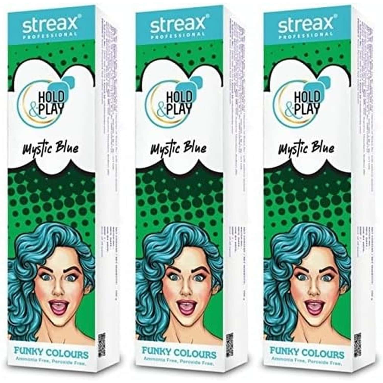 Streax Professional Hold & Play Funky Colours Hair Color 100g - Mystic Blue X Pack Of 3
