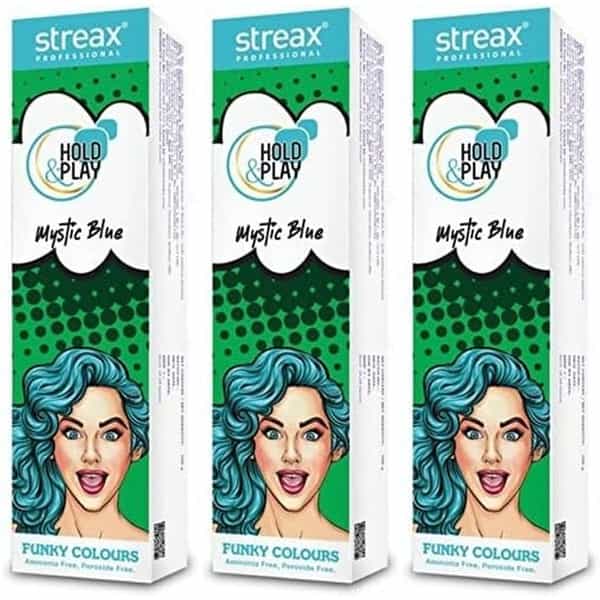 Streax Professional Hold & Play Funky Colours Hair Color 100G - Mystic Blue X Pack Of 3