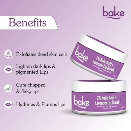 Bake 2% Kojic Acid Lavender Lip Scrub For Dark Lips | Exfoliates & Hydrates | 25G