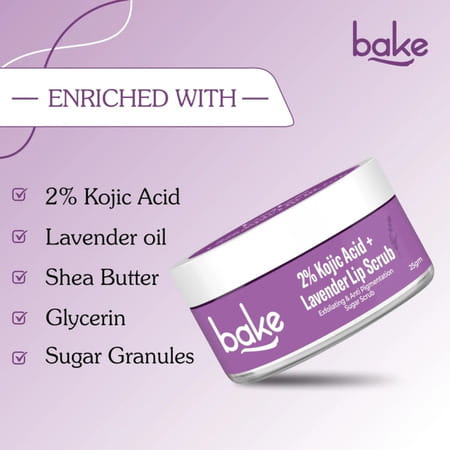 Bake 2% Kojic Acid Lavender Lip Scrub For Dark Lips | Exfoliates & Hydrates | 25G