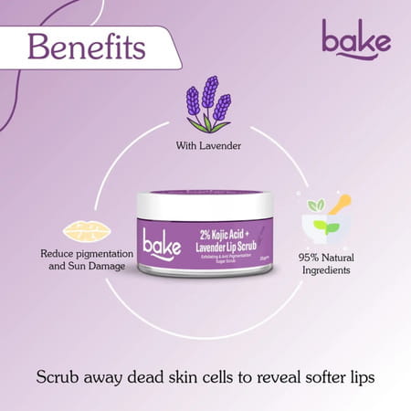 Bake 2% Kojic Acid Lavender Lip Scrub For Dark Lips | Exfoliates & Hydrates | 25G