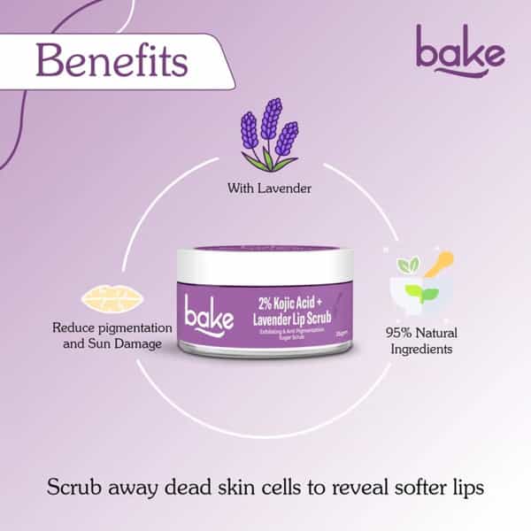 Bake 2% Kojic Acid Lavender Lip Scrub For Dark Lips | Exfoliates & Hydrates | 25G