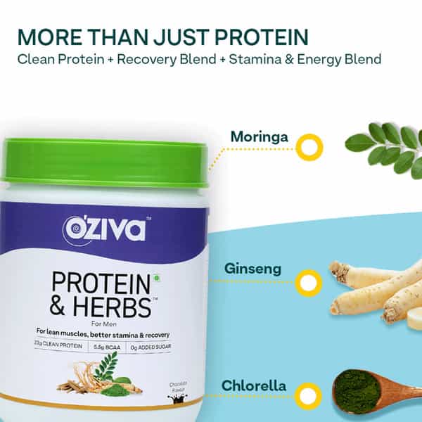 Oziva Protein & Herbs For Men Cafe Mocha 500G | For Muscle Building Clean