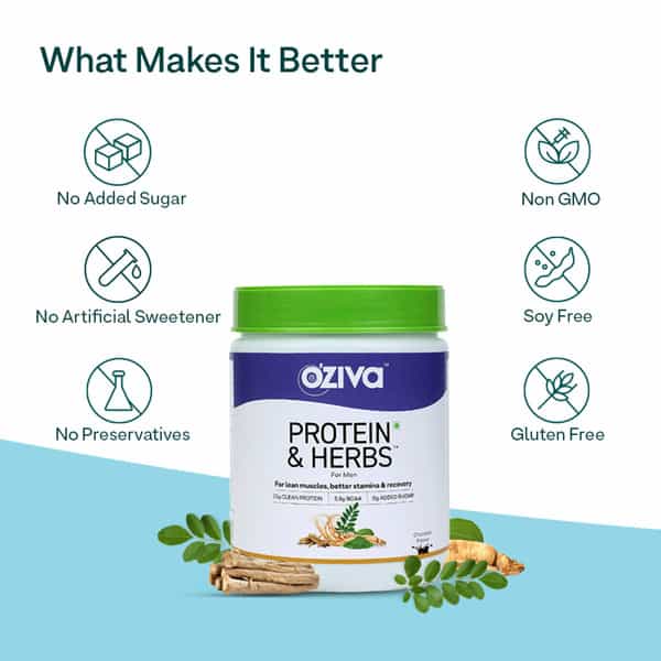 Oziva Protein & Herbs For Men Cafe Mocha 500G | For Muscle Building Clean