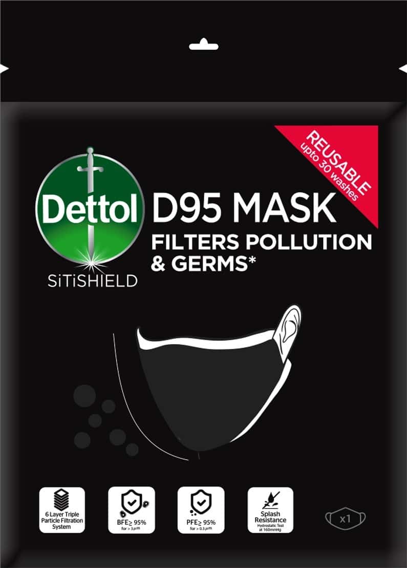 Dettol D95 Mask Anti Virus Reusable & Washable (Black Small)