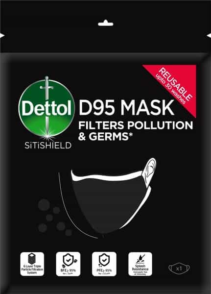 Dettol D95 Mask Anti Virus Reusable & Washable (Black Small)