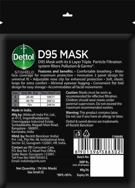 Dettol D95 Mask Anti Virus Reusable & Washable (Black Small)