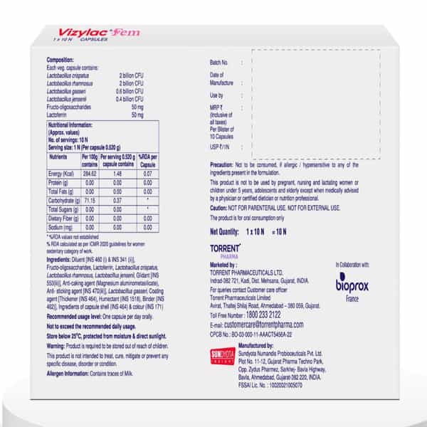 Vizylac Fem For Women Strip Of 10 Capsules