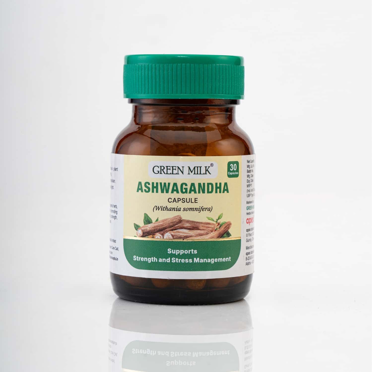 Green Milk Ashwagandha Capsules | Stress Relief | Strength & Stamina Support | 30 Capsules
