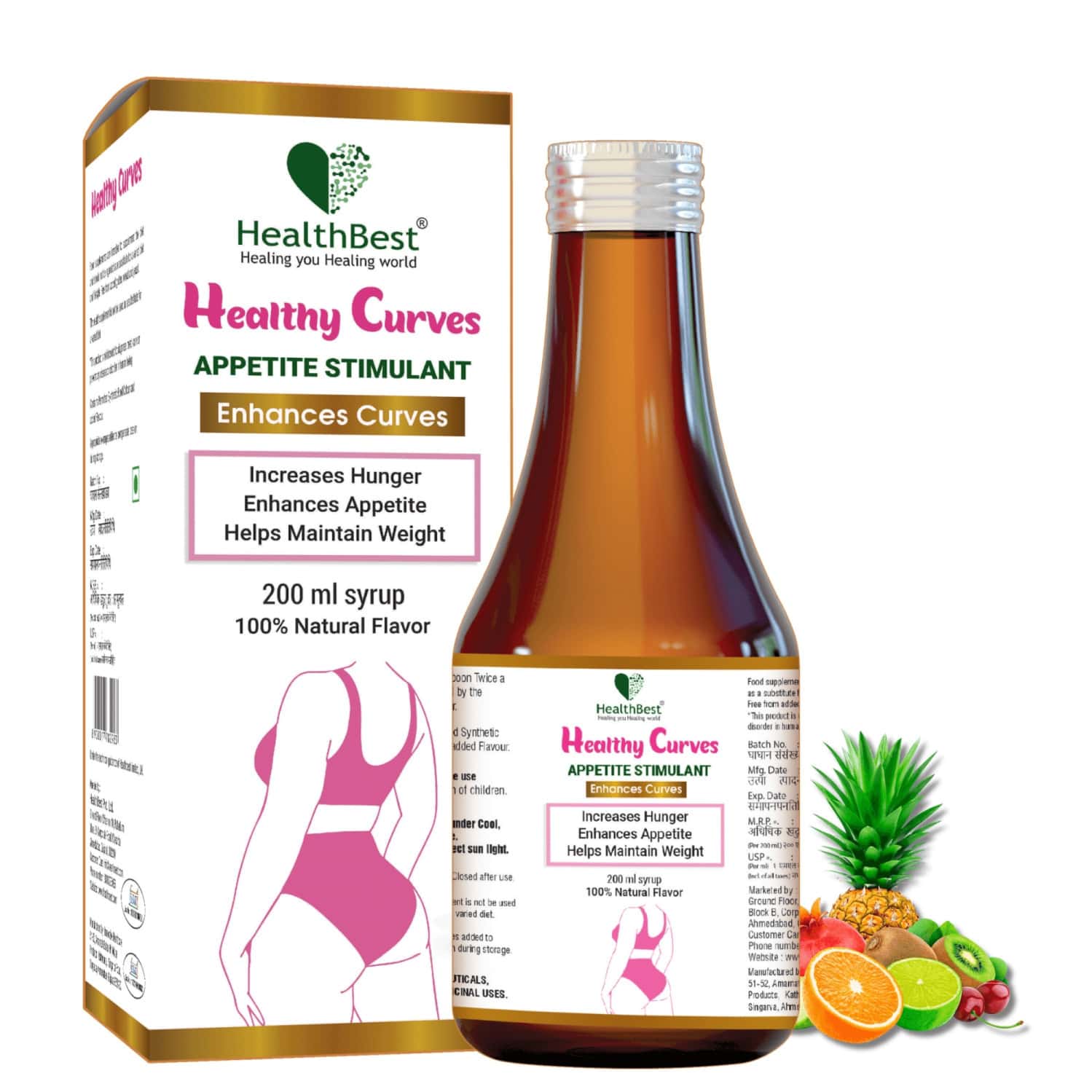 Healthbest Healthy Curves Weight Syrup For Women & Girls - 200ml - Pineapple Flavor