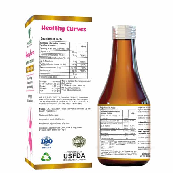 Healthbest Weight Gain Syrup For Women & Girls Enhance Curves & Body Shape Pineapple Flavor - 200Ml