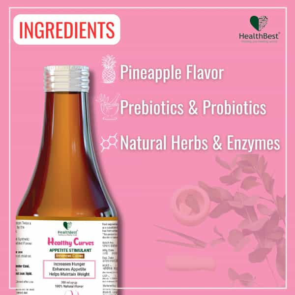 Healthbest Weight Gain Syrup For Women & Girls Enhance Curves & Body Shape Pineapple Flavor - 200Ml