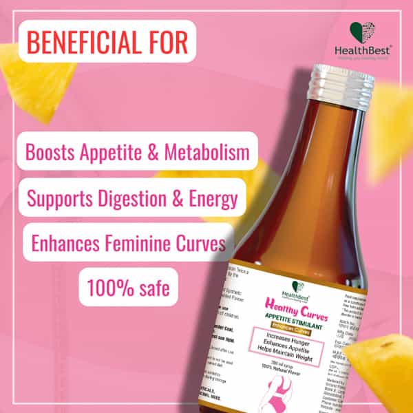 Healthbest Weight Gain Syrup For Women & Girls Enhance Curves & Body Shape Pineapple Flavor - 200Ml