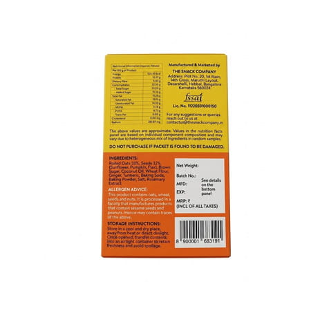 The Snack Company Ginger Turmeric Cookies - 210Gm