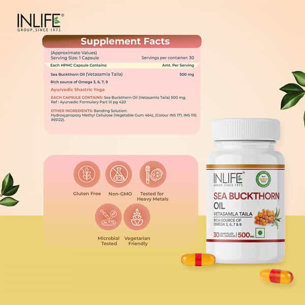 Inlife Sea Buckthorn Oil 500Mg Omega 3 6 7 9 Supplement - 30 Capsules