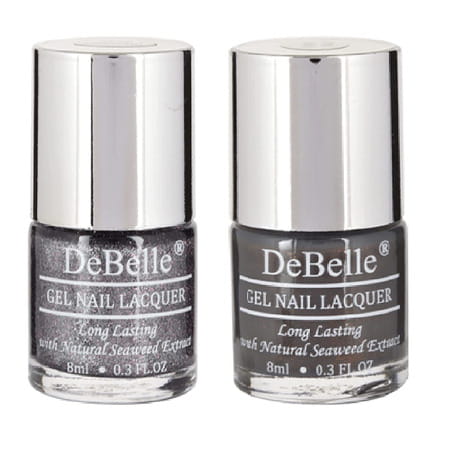 Debelle Gel Nail Polish Combo Pack Of 2 Silver Glitter Dark Grey 16 Ml (8 Ml Each).