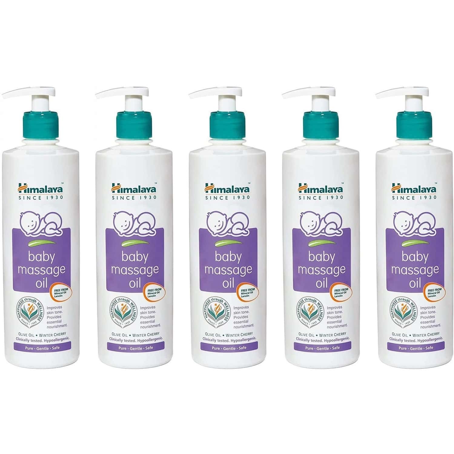 Himalaya Face Body Oil Baby Massage Oil For All Skin Types (500 Ml) X Pack Of 5 (2500 Ml)
