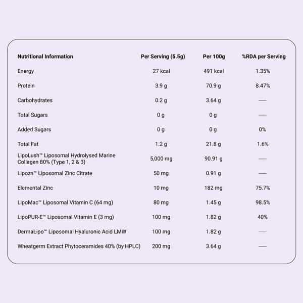 Clear Collagen 5G Liposomal Marine Collagen + Ceramides For Skin Hair Joints 138G Unflavoured