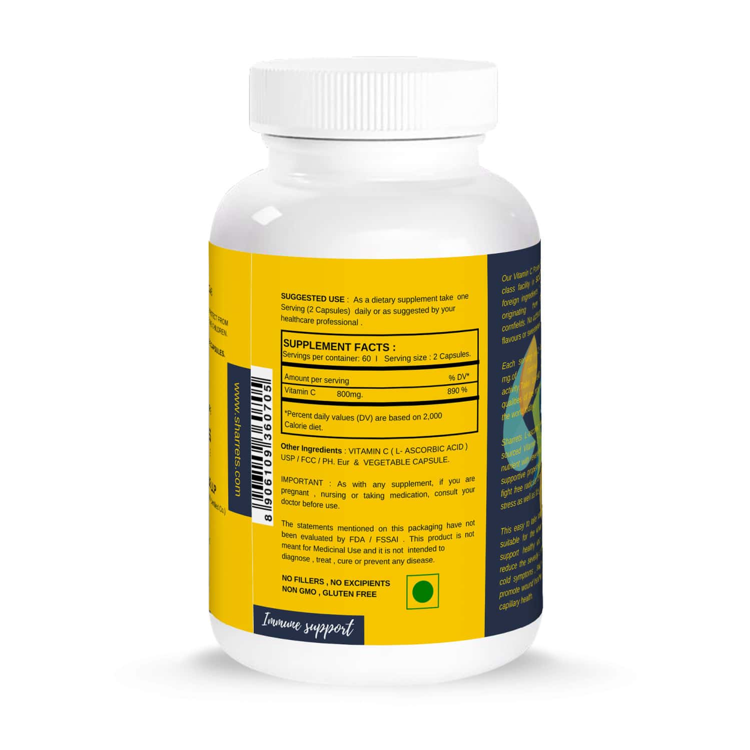 Buy SHARRETS VITAMIN C CAPSULES FOR IMMUNITY, SKIN 800MG HALAL