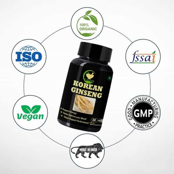 Fij Ayurveda Korean Ginseng Root Extract | Strength, Stamina & Energy - 500Mg 60 Capsules, Pack Of 2