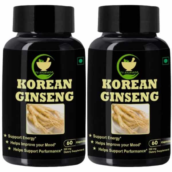 Fij Ayurveda Korean Ginseng Root Extract | Strength, Stamina & Energy - 500Mg 60 Capsules, Pack Of 2