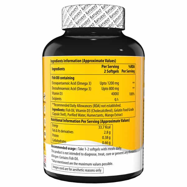 Naturyz Triple Strength Omega 3 Fish Oil 2500Mg With Vitamin D3 (Mango Flavour) (60 Softgels)