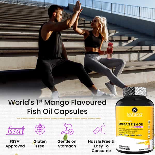 Naturyz Triple Strength Omega 3 Fish Oil 2500Mg With Vitamin D3 (Mango Flavour) (60 Softgels)