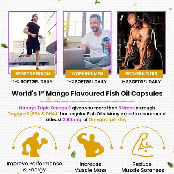 Naturyz Triple Strength Omega 3 Fish Oil 2500Mg With Vitamin D3 (Mango Flavour) (60 Softgels)