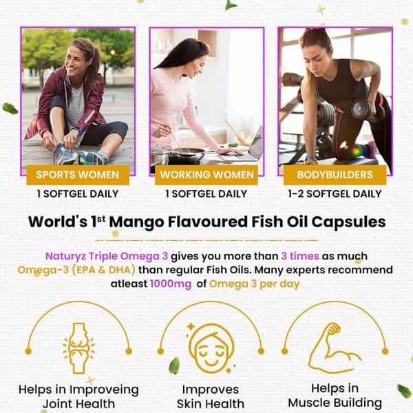 Naturyz Triple Strength Omega 3 Fish Oil 2500Mg With Vitamin D3 (Mango Flavour) (60 Softgels)