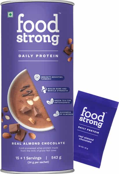 Foodstrong Daily Whey Protein Almond Chocolate - 1 Tube (16 Sachets- 544G)