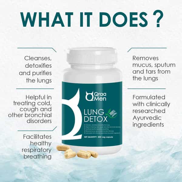 Qraa Men Vantika Lung Detox Capsules|Cleanses, Detoxifies & Restores Lungs|100% Ayurvedic|30 Capsule