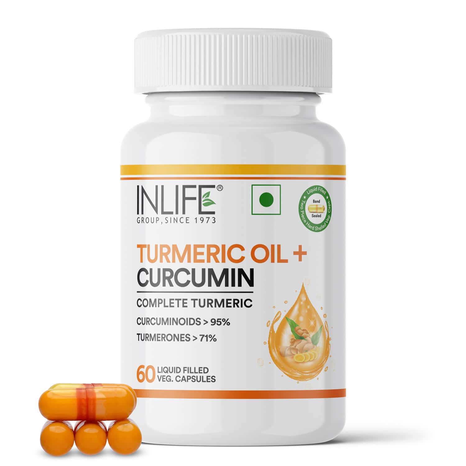 Inlife Curcumin Capsules With Turmeric Oil | 60 Liquid Filled Vegetarian Capsules