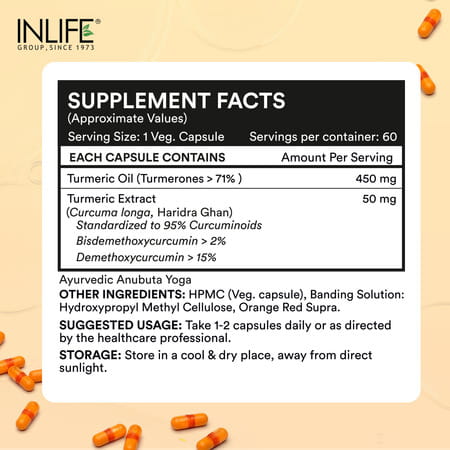 Inlife Curcumin Capsules With Turmeric Oil | 60 Liquid Filled Vegetarian Capsules