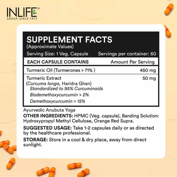 Inlife Curcumin Capsules With Turmeric Oil | 60 Liquid Filled Vegetarian Capsules