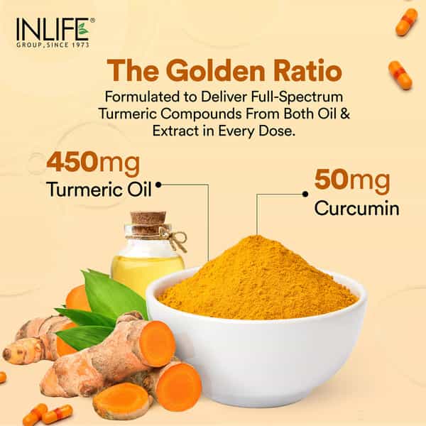 Inlife Curcumin Capsules With Turmeric Oil | 60 Liquid Filled Vegetarian Capsules
