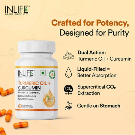 Inlife Curcumin Capsules With Turmeric Oil | 60 Liquid Filled Vegetarian Capsules