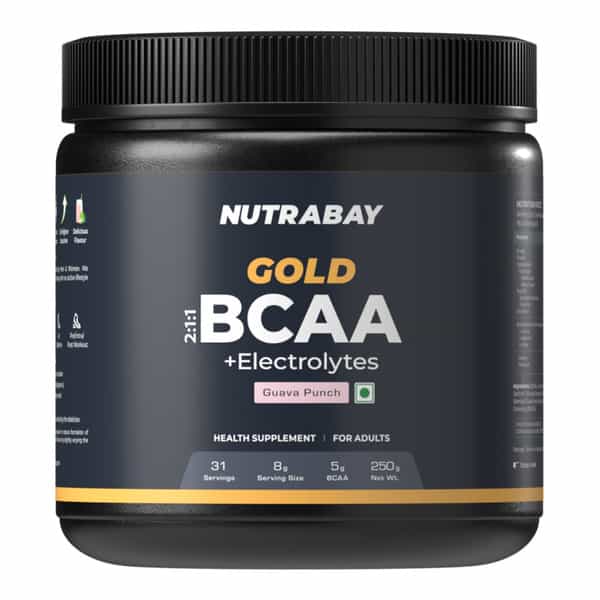 Nutrabay Gold Bcaa 2:1:1 With Electrolytes|5G Bcaa | Pre/Post Workout Energy Drink|250G | Guava