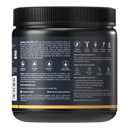 Nutrabay Gold Bcaa 2:1:1 With Electrolytes|5G Bcaa | Pre/Post Workout Energy Drink|250G | Guava
