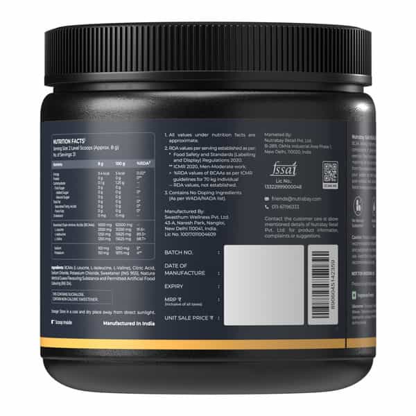 Nutrabay Gold Bcaa 2:1:1 With Electrolytes|5G Bcaa | Pre/Post Workout Energy Drink|250G | Guava