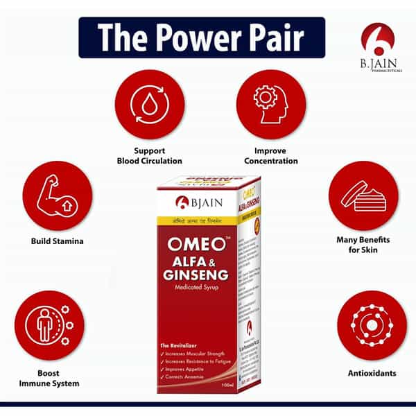 Bjain Omeo Alfa Ginseng Syrup | Energy . Stamina & Vitality Support - 200Ml