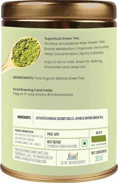 Tea Trunk Activated Charcoal Matcha - 30G Tin